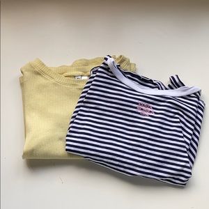 yellow baby tee and striped santa monica top